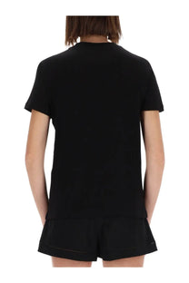 Versace Jeans Couture women’s black short-sleeved t-shirt with crew neck and subtle ruffled hem