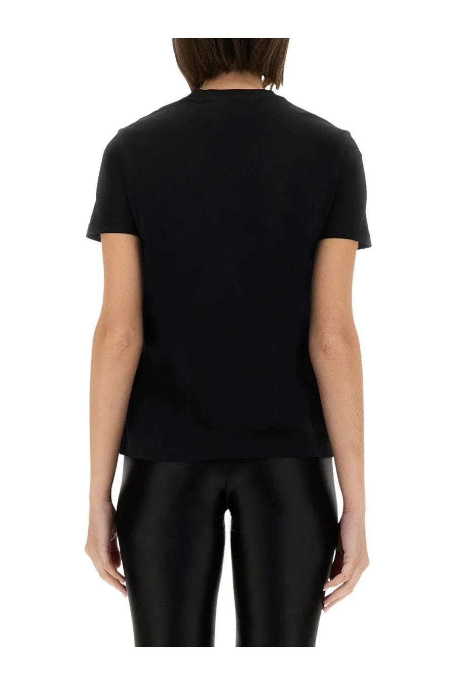 Versace Jeans Couture women’s black short-sleeved shirt with crew neck made from smooth solid fabric