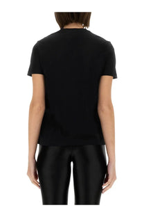 Versace Jeans Couture women’s black short-sleeved shirt with crew neck made from smooth solid fabric