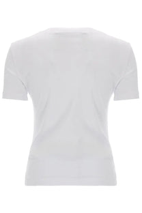 White short-sleeved Versace Jeans Couture women’s shirt with simple crew neck and glitterato detail