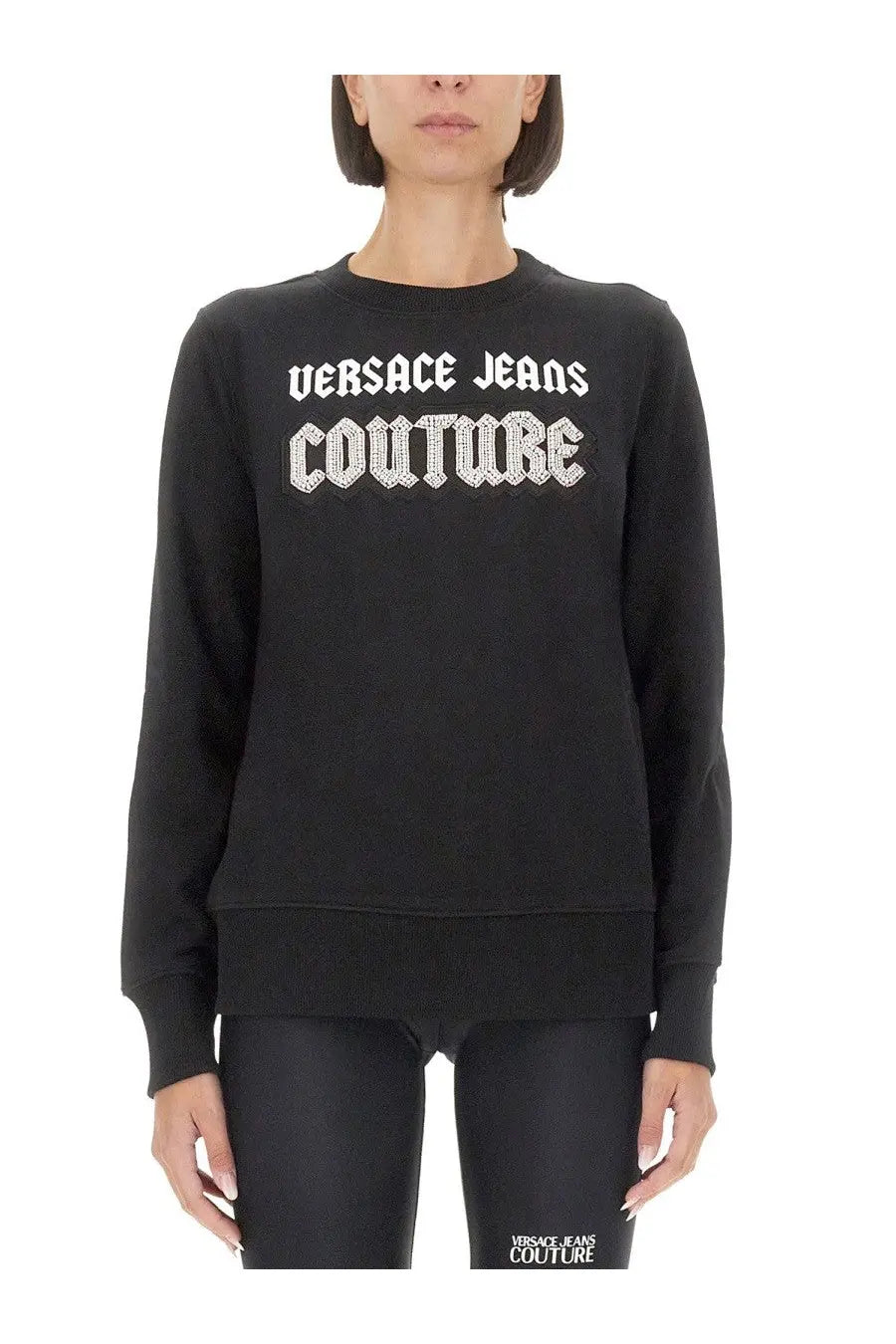 Versace jeans couture women’s black sweatshirt with versace jeans couture embroidered in white sequins across chest