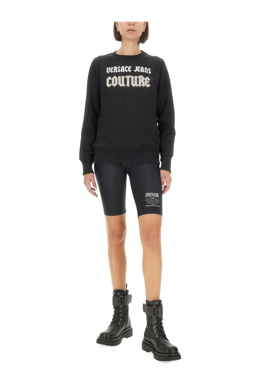 Black versace jeans couture women’s sweatshirt with white embroidered lettering across the chest