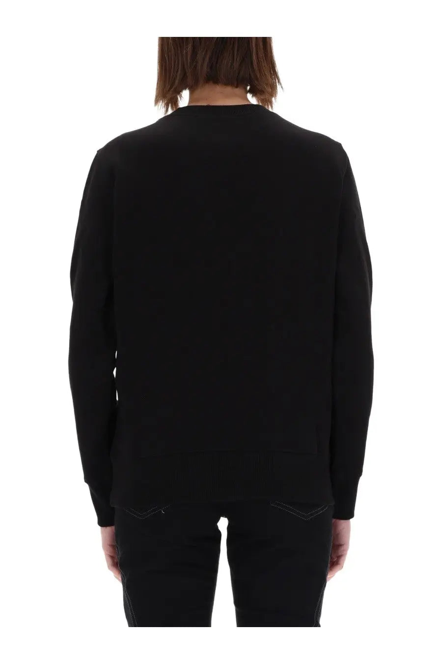 Versace Jeans Couture women’s black long-sleeved sweatshirt with subtle stitching details at hem and cuffs