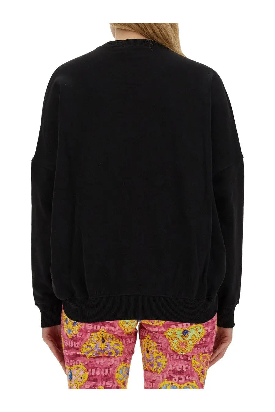 Versace Jeans Couture women’s black oversized sweatshirt with ribbed cuffs and hem in cotton blend material