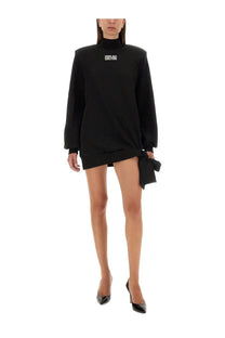 Versace Jeans Couture women’s black oversized sweatshirt dress with high neckline long sleeves and tied side detail