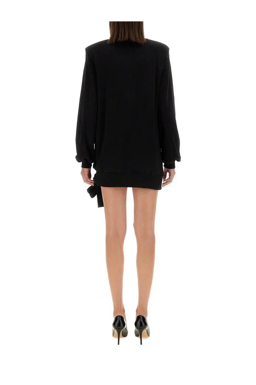 Versace Jeans Couture women’s black oversized long-sleeved mini sweatshirt dress with side tie detail