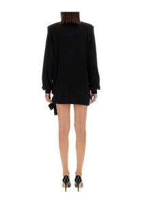 Versace Jeans Couture women’s black oversized long-sleeved mini sweatshirt dress with side tie detail