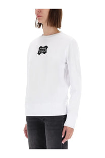 Versace jeans couture women’s white long-sleeved sweatshirt with black embroidered logo patch on the chest