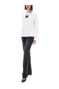 Versace Jeans Couture women’s white long-sleeved cotton sweatshirt with black embroidered chest patch