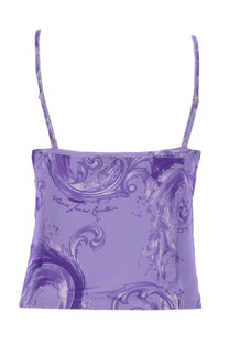 Versace jeans couture women’s purple viscosa camisole top with ornate swirling pattern and thin straps