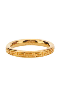 Gold-colored Versace men’s anello con chiave greca incisa ring featuring a classic Greek key pattern on the band
