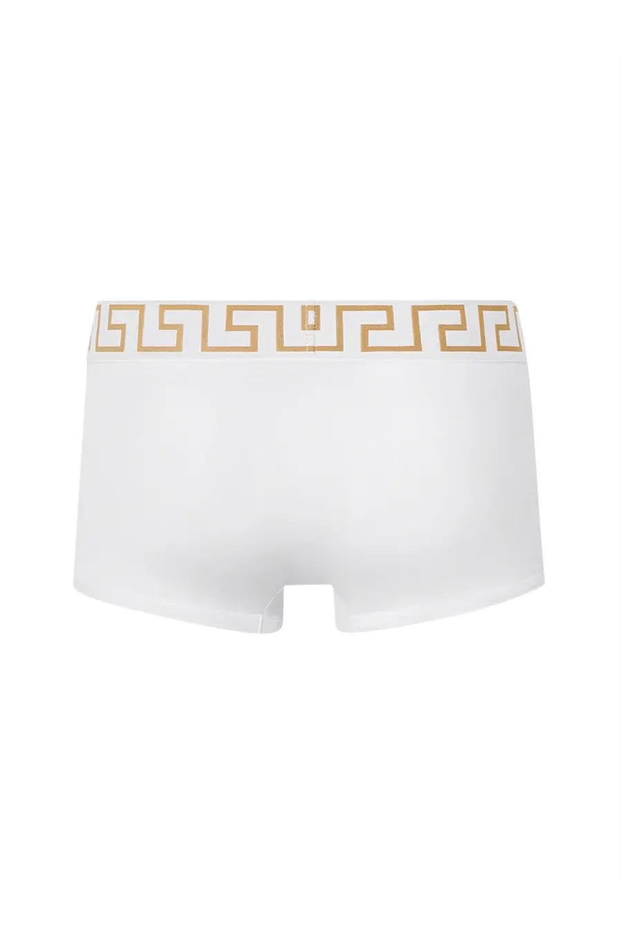 Versace men’s white briefs with a gold Greek key pattern on the waistband in boxer con greca style