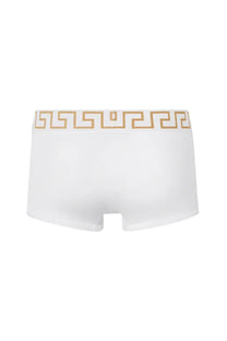 Versace men’s white briefs with a gold Greek key pattern on the waistband in boxer con greca style