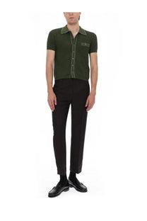 Versace men’s camicia in maglia di cotone green dark green short-sleeved knit button-up shirt with white stitching