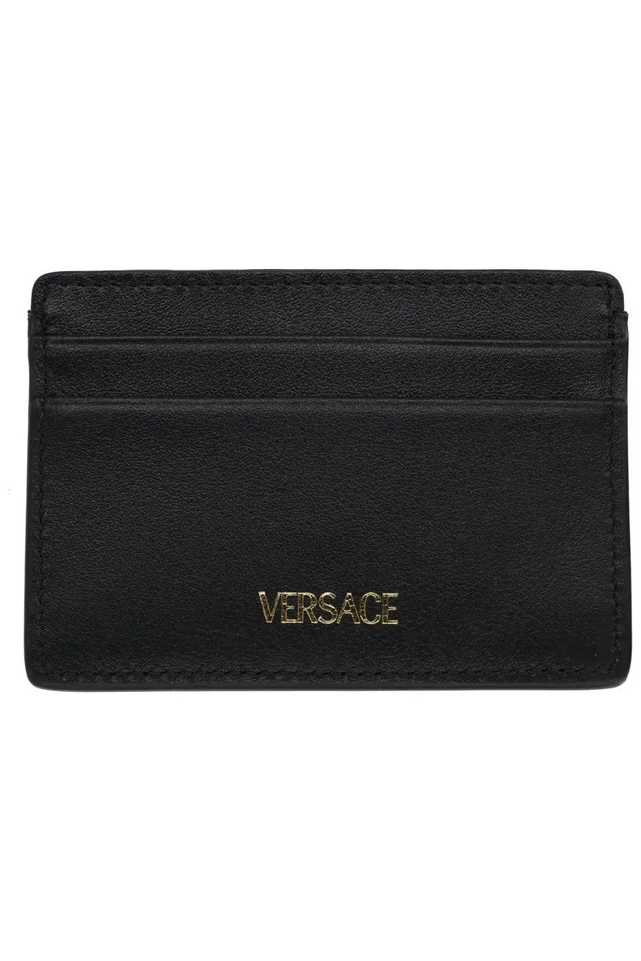 Versace mens card holder the jellyfish black black leather with gold-tone logo embossed at the center