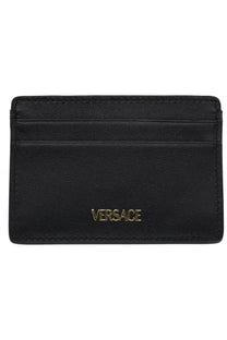 Versace mens card holder the jellyfish black black leather with gold-tone logo embossed at the center