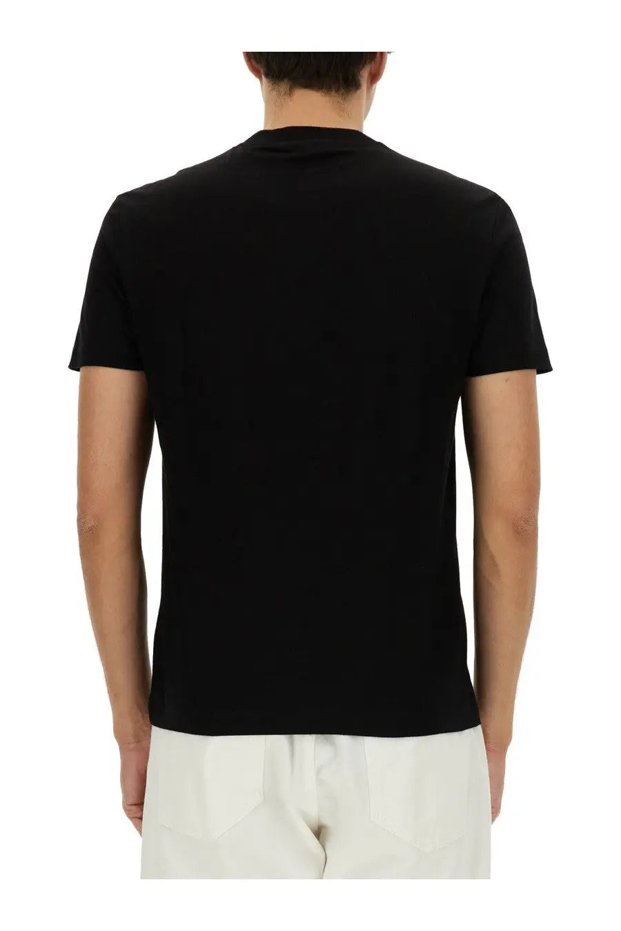 Versace men’s black jersey shirt featuring a short-sleeved crew neck design made from soft breathable fabric