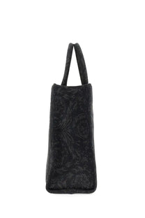 Versace men’s large shopper bag athena baroque black tote bag with subtle floral embroidery and padded handles