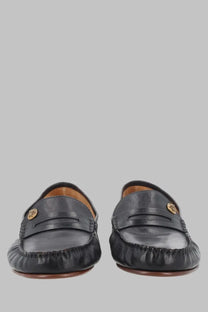 Versace men’s mocassino in pelle black leather loafers with gold-tone medusa head logo on the side