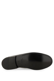 Versace men’s moccasin medusa white black leather oxford shoe with polished finish and visible stitching along sole
