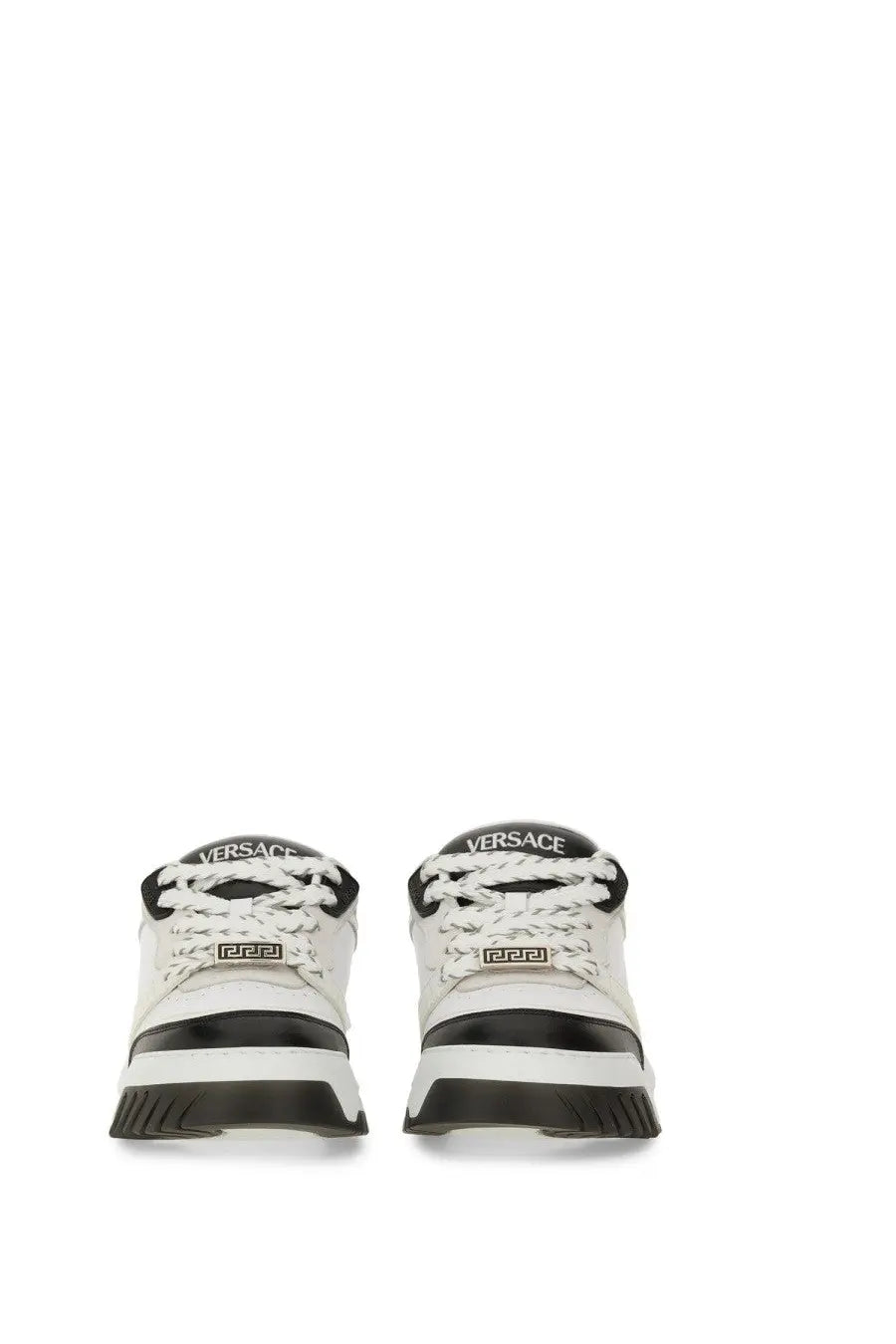 Versace men’s Odyssey sneaker black with white and black chunky sole featuring logo on tongue and side