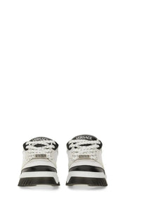 Versace men’s Odyssey sneaker black with white and black chunky sole featuring logo on tongue and side
