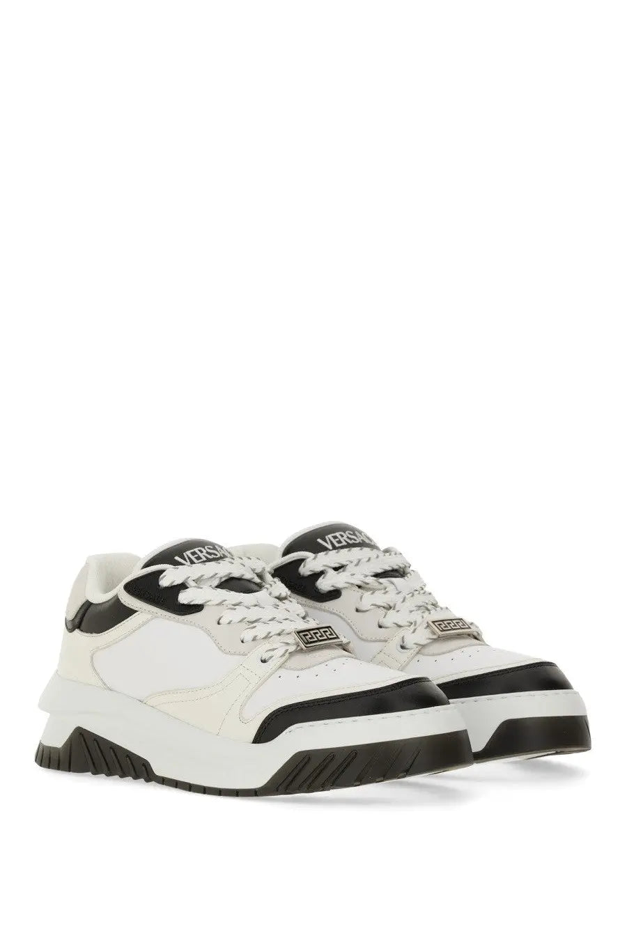 Versace men’s Odyssey sneaker black in white and black leather with chunky sole and contrasting accents