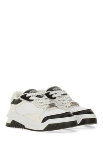 Versace men’s Odyssey sneaker black in white and black leather with chunky sole and contrasting accents