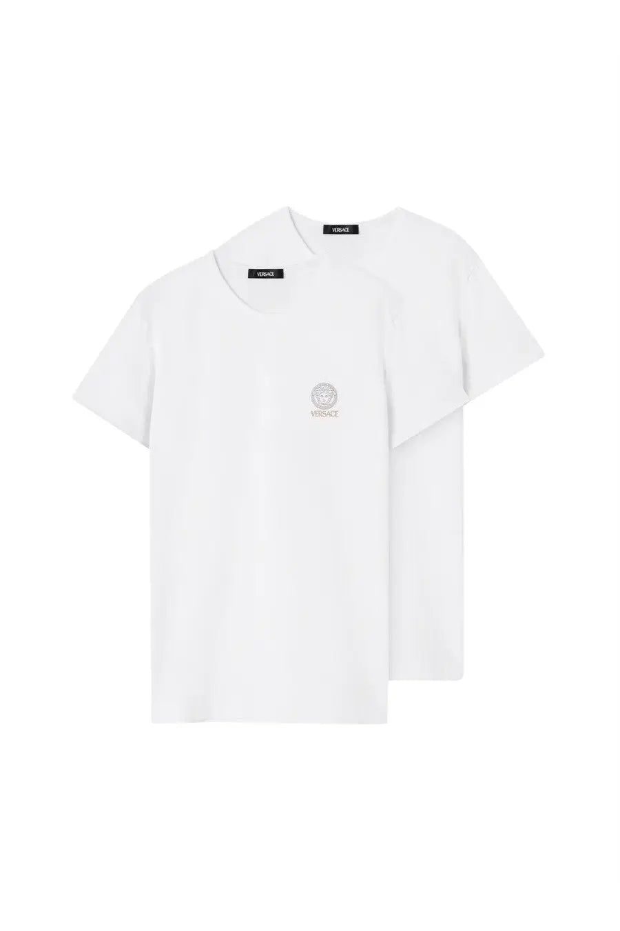 White versace men’s t-shirt pack featuring subtle embroidered medusa logo on chest in soft cotton fabric