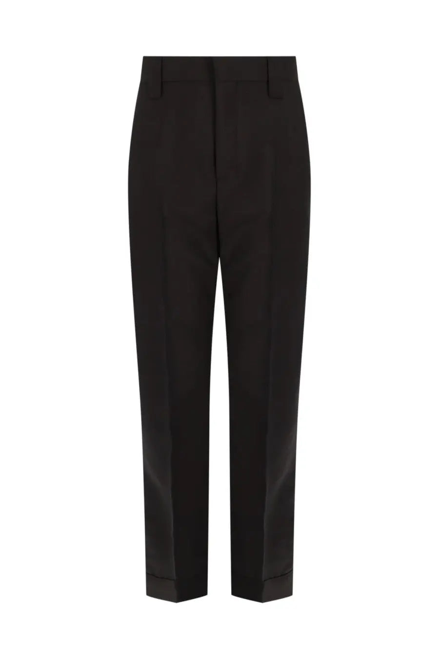 Black tailored trousers with sleek straight-leg cut and subtle pleats from versace men’s pantalone in lana mohair brown