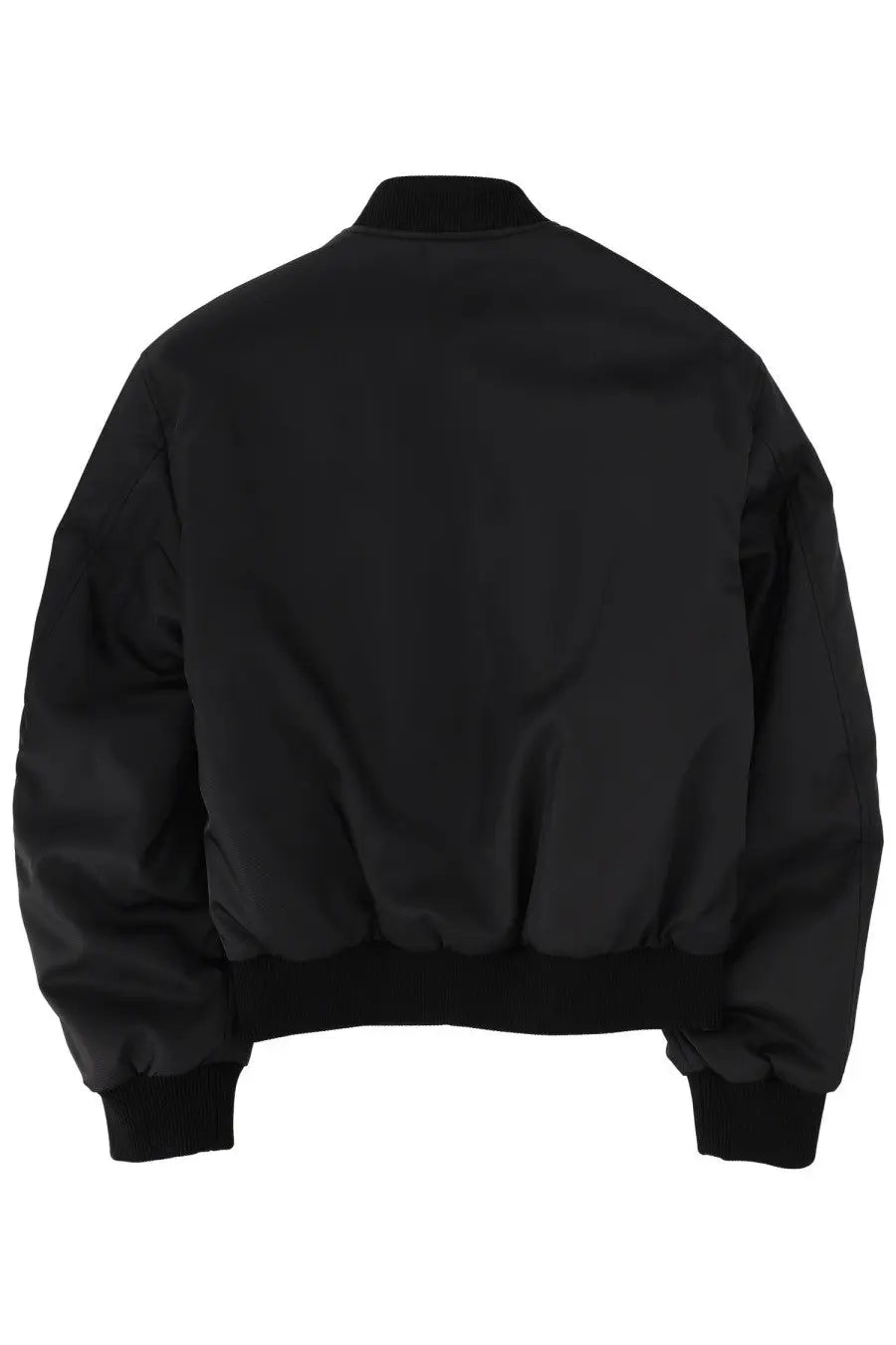 Versace men’s reversible bomber jacket black with ribbed cuffs and collar shown from the front