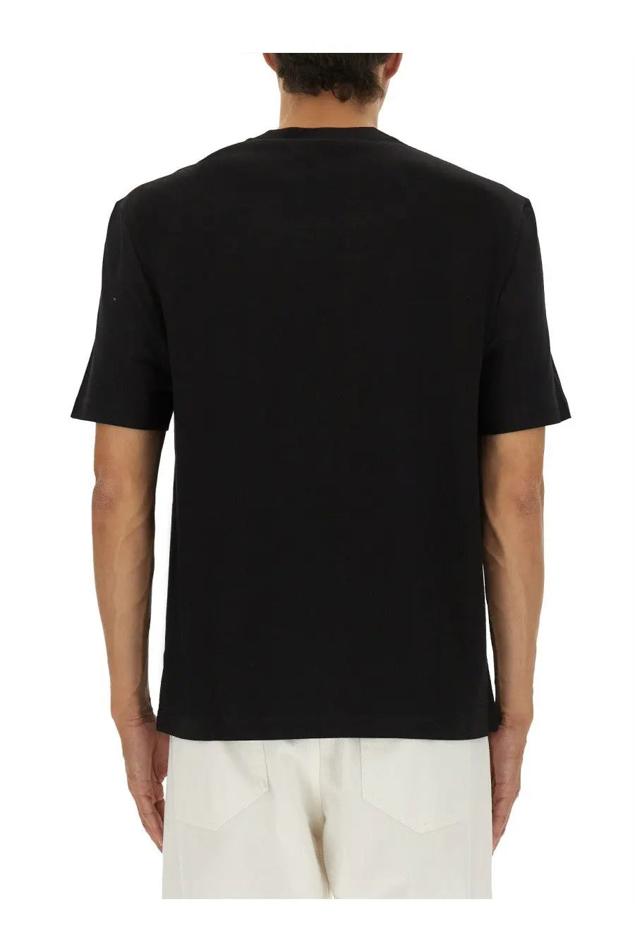 Versace men’s black short-sleeved crew neck t-shirt made from premium cotton for casual and stylish wear