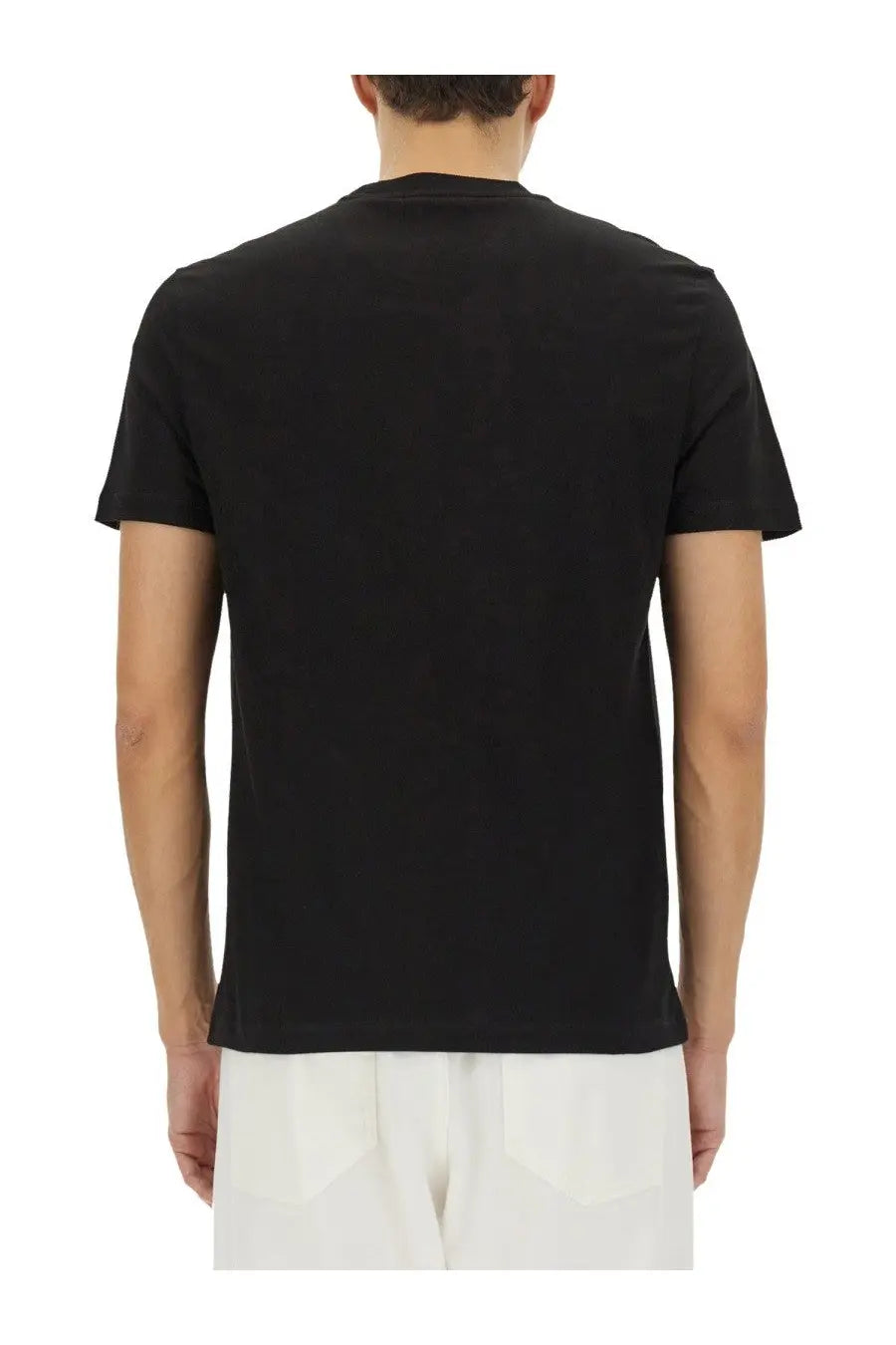 Versace men’s black short-sleeved crew neck shirt made from high-quality fabric for casual and stylish wear