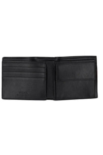Versace men’s wallet black leather bi-fold with multiple card slots and central compartment for organized storage
