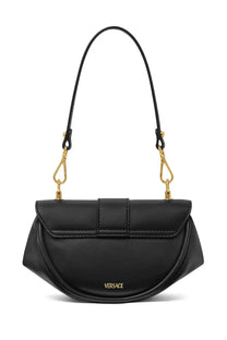 Versace women’s bag virtus black leather handbag with gold-tone hardware and curved structured design