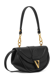 Versace women’s bag virtus black leather handbag with gold-tone hardware and a distinctive triangular logo