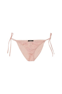 Versace women’s delicate pink lace bikini bottom with tied side strings and subtle embroidered pattern