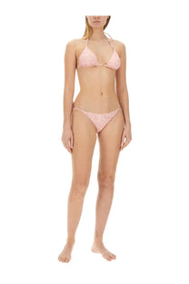 A delicate pink lace bikini set with triangle top and matching thong bottom for women by versace baroque print
