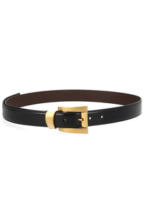 Versace women’s cinta in pelle black leather belt with gold tone rectangular buckle