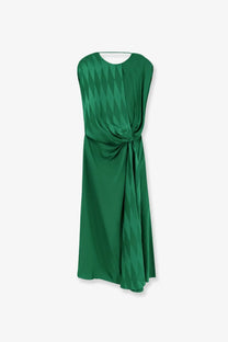 Versace women’s emerald green satin cocktail dress with geometric diamond pattern and knotted waist detail in viscose and silk