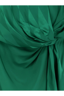 Emerald green satin gathered draped design on versace womens cocktail viscose and silk dress front view