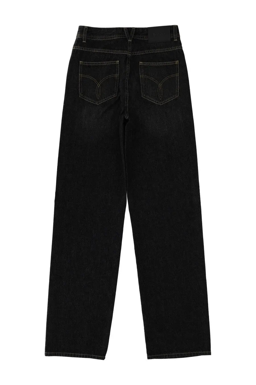 Versace women’s black denim jeans with a straight-leg cut and subtle stitching details on the front side