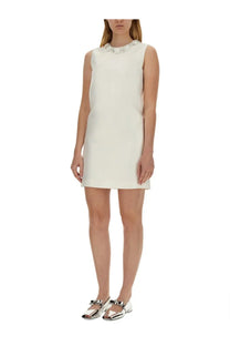 Versace women’s off-white sleeveless mini duchesse dress with embellished collar perfect for elegant occasions