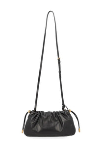 Versace women’s mini versace tag bag black black leather crossbody bag with gold-tone hardware and drawstring closure