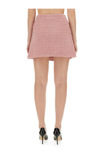 Pink textured tweed mini skirt with flared hem contrasting versace womens blue mini wrap skirt product title