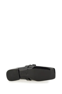 Versace women’s patent leather ballerina gianni ribbon black loafer with square toe and small buckle detail