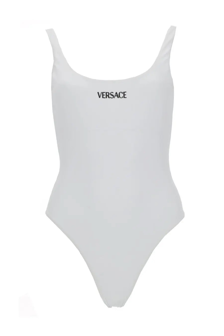 Versace women’s white one-piece swimsuit with thin straps and minimalist design for stylish swimwear