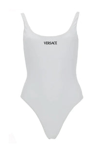 Versace women’s white one-piece swimsuit with thin straps and minimalist design for stylish swimwear