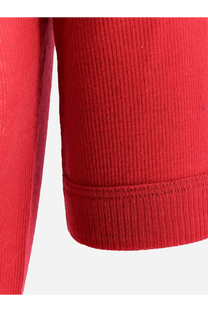 Versace women’s red ribbed cotton shirt sleeve with neatly stitched hem showcasing quality knit fabric detail