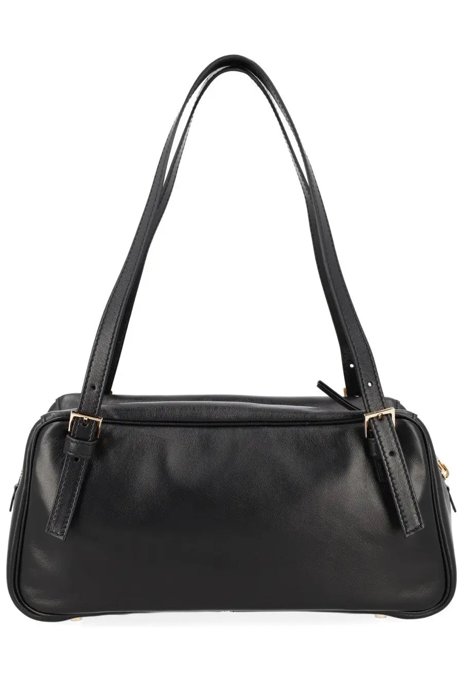 Versace women’s versace tag bag black leather handbag with gold-tone hardware and adjustable shoulder straps